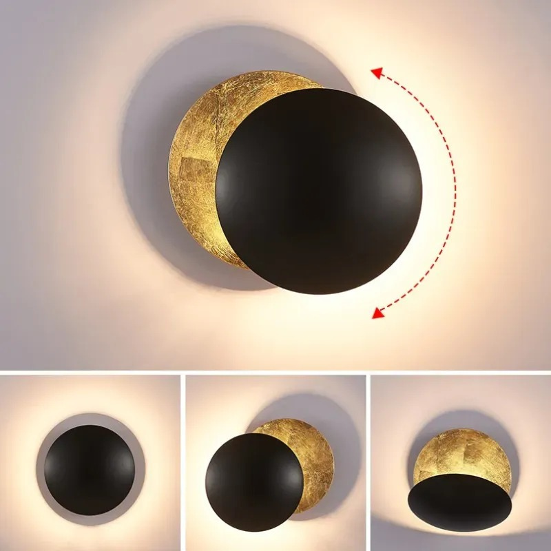 Goldene Zweischeiben-Wandleuchte mit verstellbarem, drehbarem Design und warmem LED-Licht
