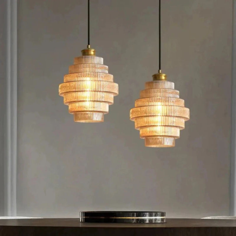 Retro glass pendant lamp with brass finish, ideal for dining rooms and living spaces