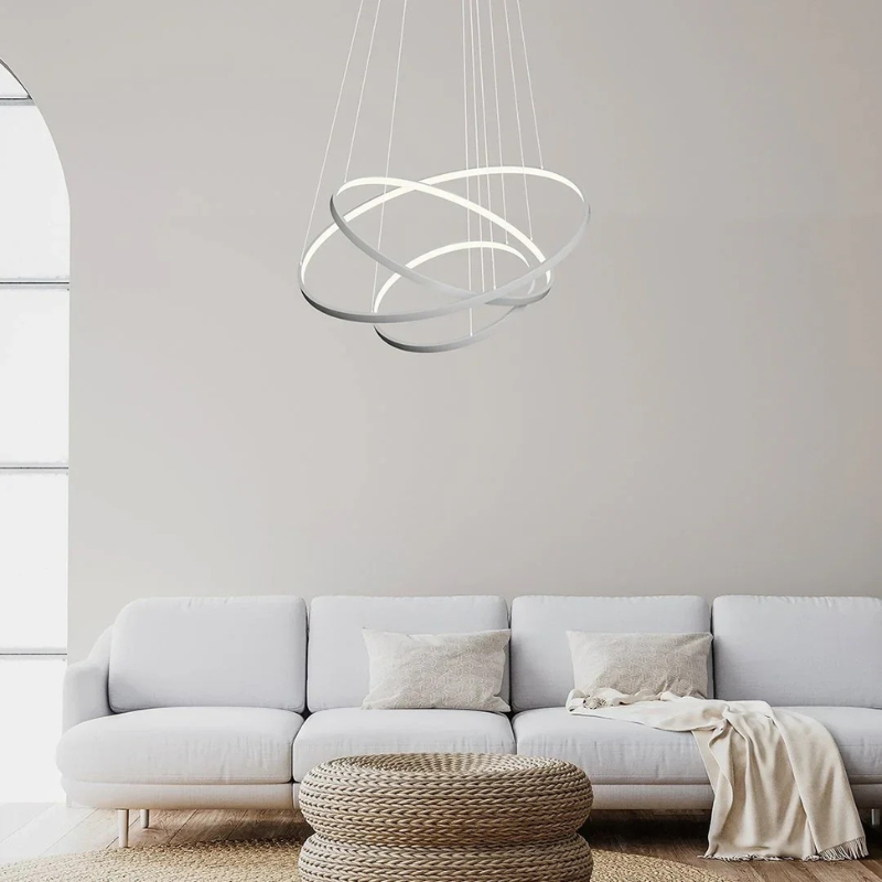 Moderne Pendelleuchte mit drei schwebenden LED-Ringen in minimalistischem Designschwebende-led-ring-pendant-light.