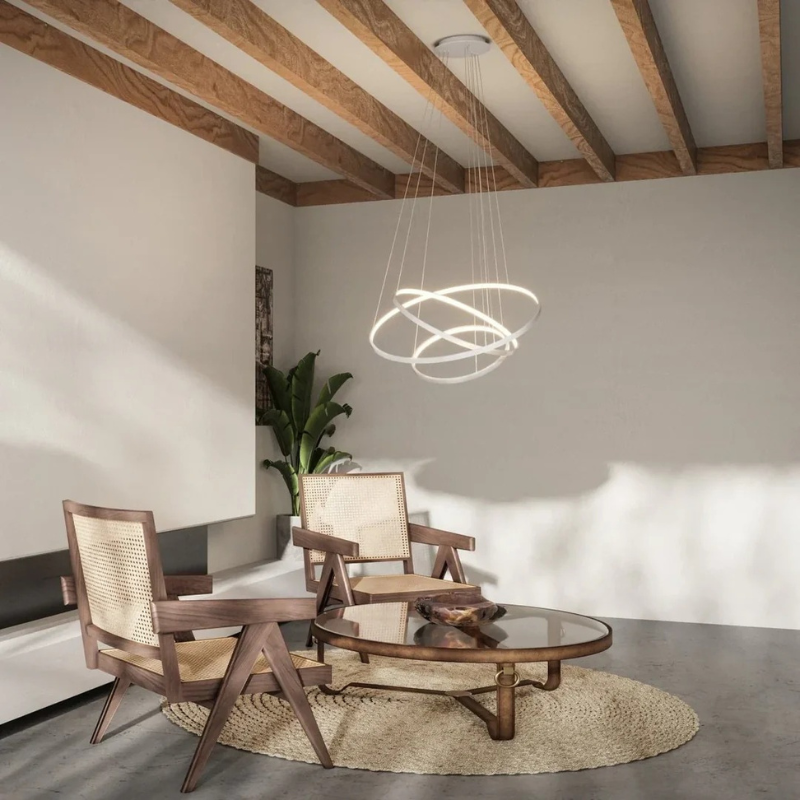 Moderne Pendelleuchte mit drei schwebenden LED-Ringen in minimalistischem Designschwebende-led-ring-pendant-light.