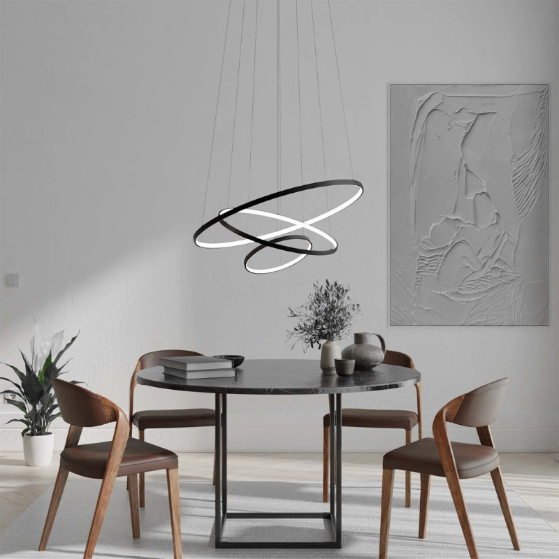 Moderne Pendelleuchte mit drei schwebenden LED-Ringen in minimalistischem Designschwebende-led-ring-pendant-light.