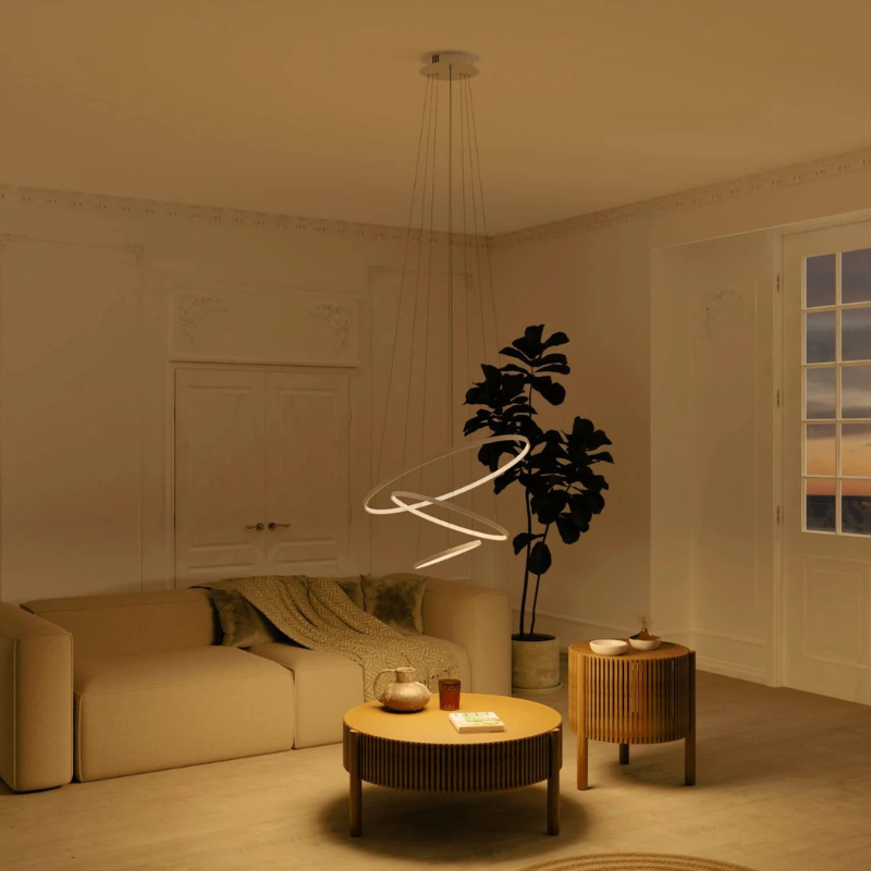 Moderne Pendelleuchte mit drei schwebenden LED-Ringen in minimalistischem Designschwebende-led-ring-pendant-light.
