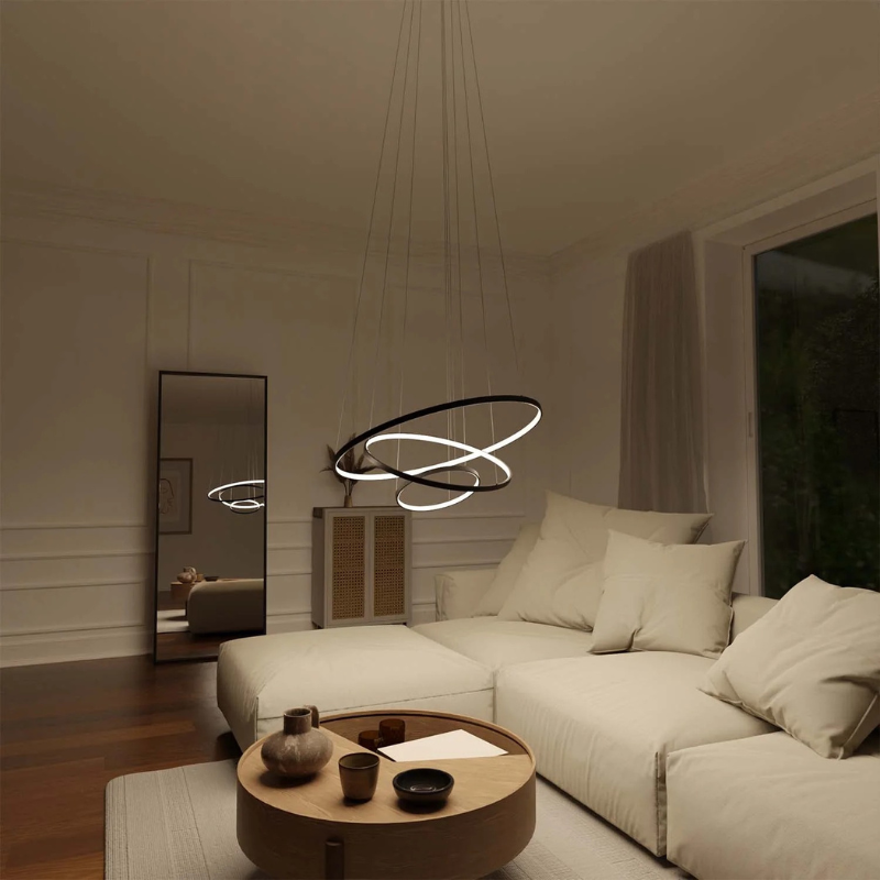 Moderne Pendelleuchte mit drei schwebenden LED-Ringen in minimalistischem Designschwebende-led-ring-pendant-light.