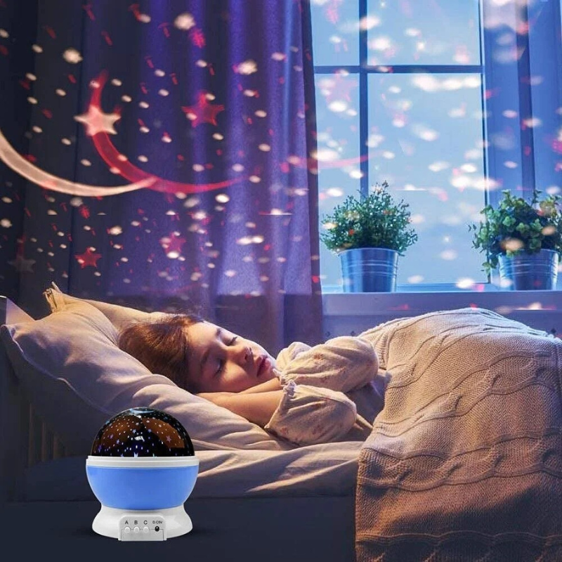 Sternprojektor-Nachtlicht für Kinder mit mehreren Farben, Musik und USB-aufladbarem Design.