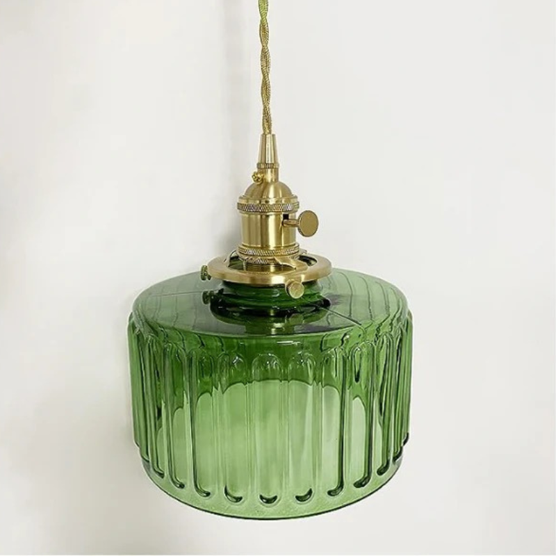 Retro-Pendelleuchte mit kurzem Zylinder aus gewelltem Glas, Chromoberfläche, einstellbarer Höhe und warmem, einladendem Licht für Schlafzimmer, Esszimmer oder Wohnzimmer.