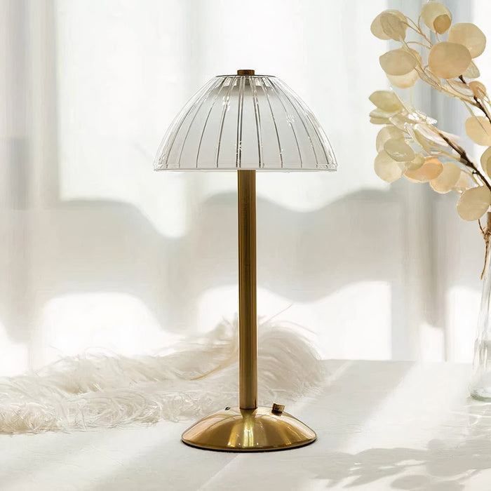 Drahtlose LED-Tischlampe im modernen Vintage-Design mit wiederaufladbarem Akku, Touch-Bedienung und einstellbaren Beleuchtungsmodi.