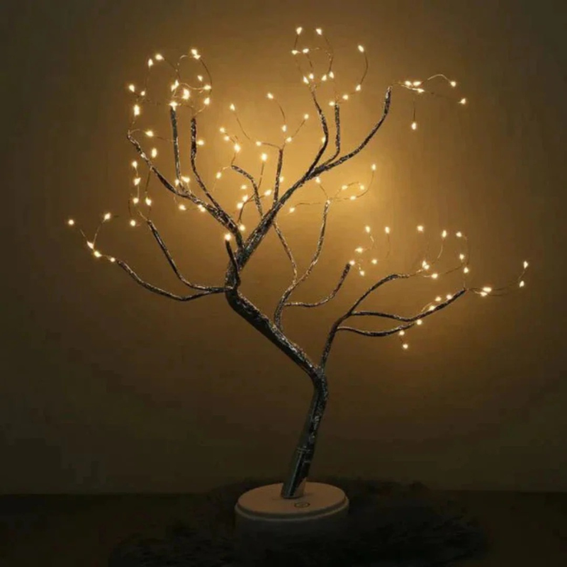 Moderne geometrische LED-Tischleuchte mit 108 warmweißen LEDs, minimalistisches Design, 50 cm hoch und 12 cm breit.