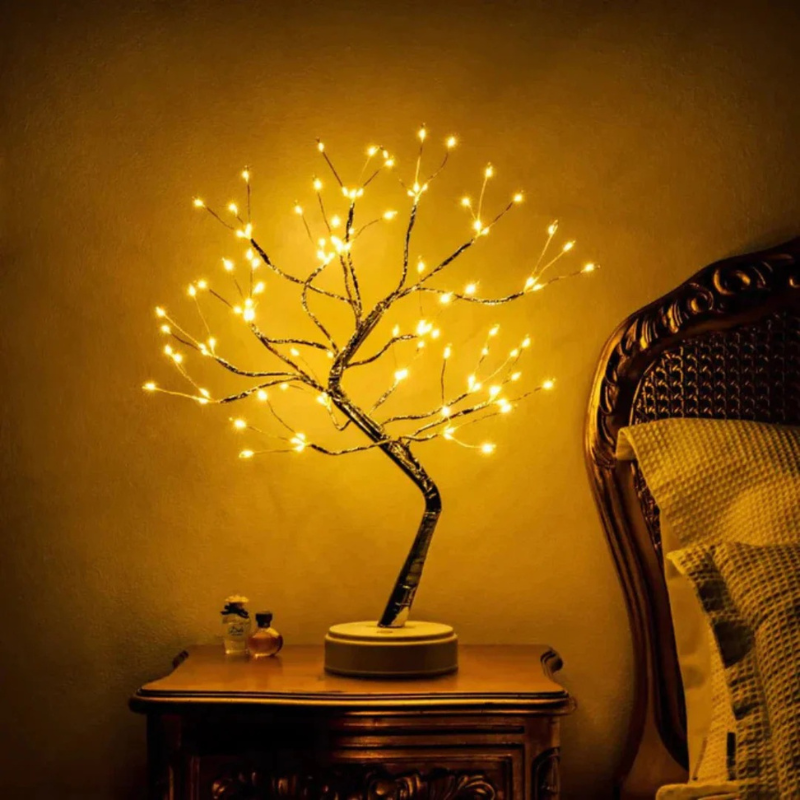 Moderne geometrische LED-Tischleuchte mit 108 warmweißen LEDs, minimalistisches Design, 50 cm hoch und 12 cm breit.