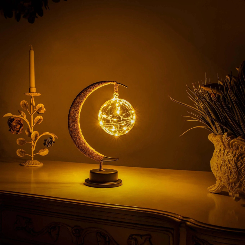 Mondförmige LED-Lampe aus Glas mit weichem, warmem Licht, batteriebetrieben