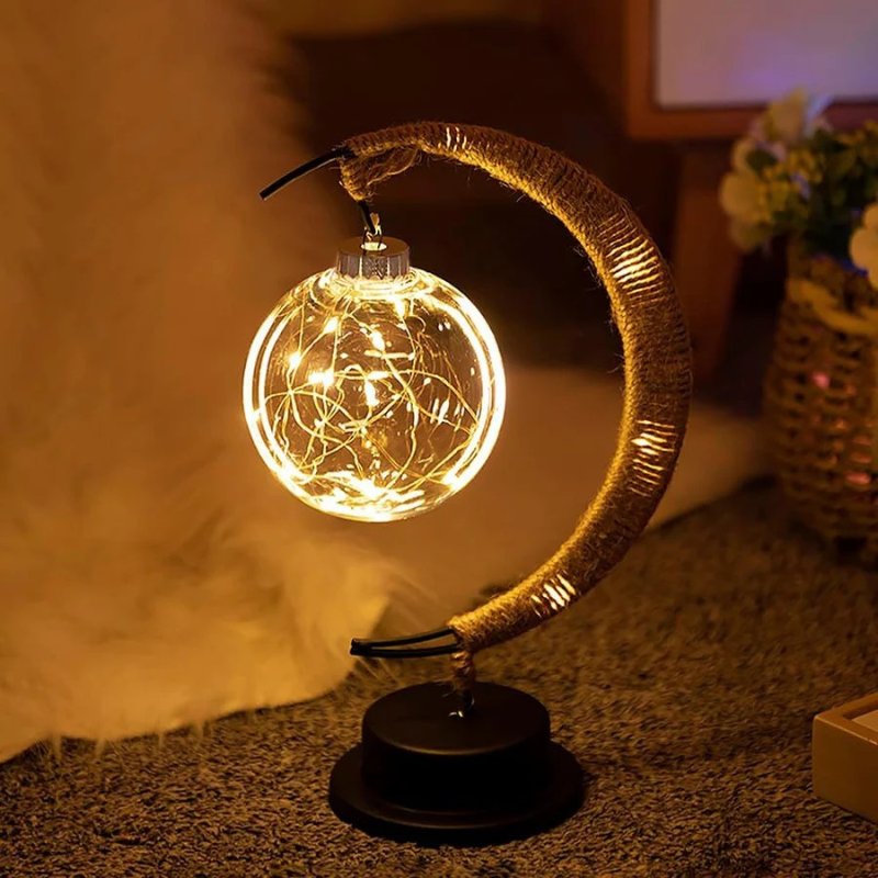 Mondförmige LED-Lampe aus Glas mit weichem, warmem Licht, batteriebetrieben