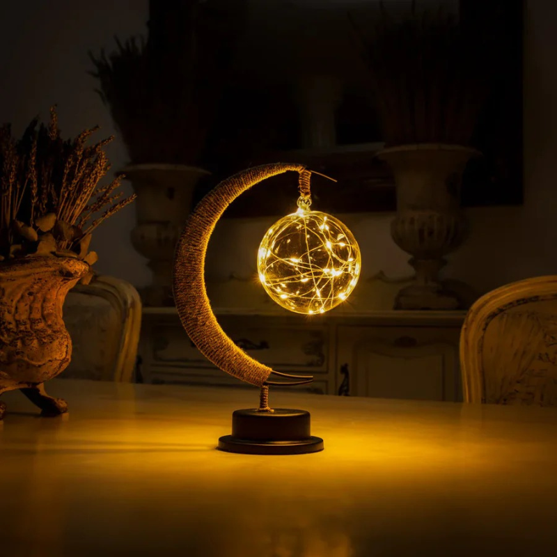 Mondförmige LED-Lampe aus Glas mit weichem, warmem Licht, batteriebetrieben