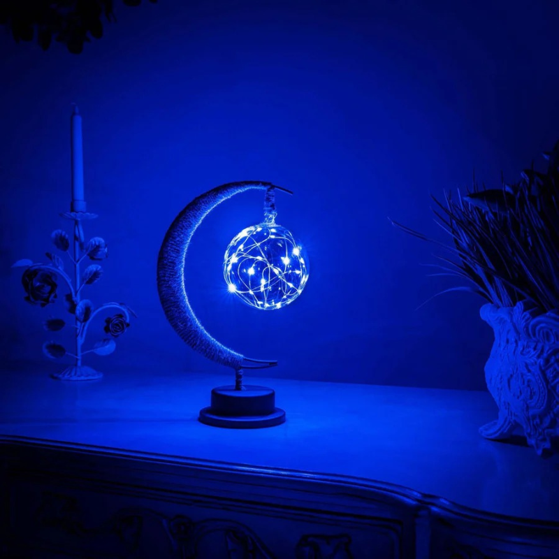 Mondförmige LED-Lampe aus Glas mit weichem, warmem Licht, batteriebetrieben
