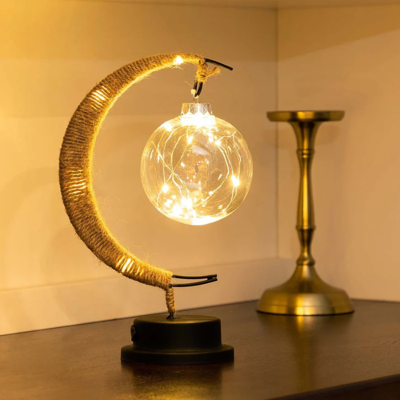 Mondförmige LED-Lampe aus Glas mit weichem, warmem Licht, batteriebetrieben