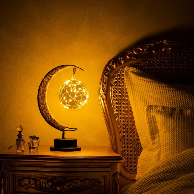 Mondförmige LED-Lampe aus Glas mit weichem, warmem Licht, batteriebetrieben