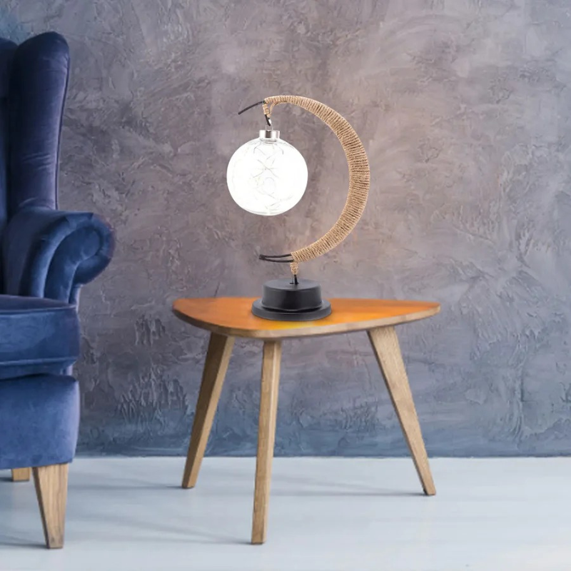 Mondförmige LED-Lampe aus Glas mit weichem, warmem Licht, batteriebetrieben