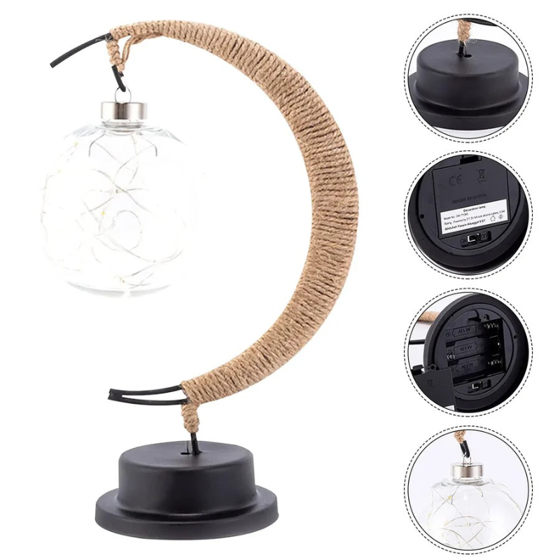 Mondförmige LED-Lampe aus Glas mit weichem, warmem Licht, batteriebetrieben