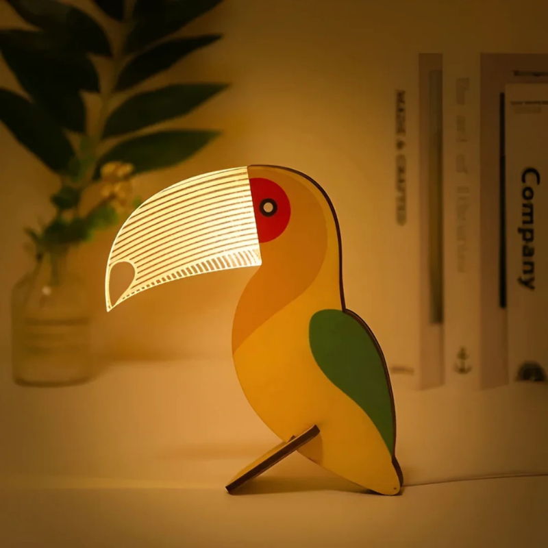 LED-Tischlampe aus Holz und Acryl mit warmweißem Licht und magischem Schein