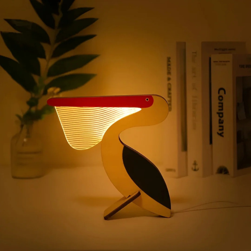 LED-Tischlampe aus Holz und Acryl mit warmweißem Licht und magischem Schein