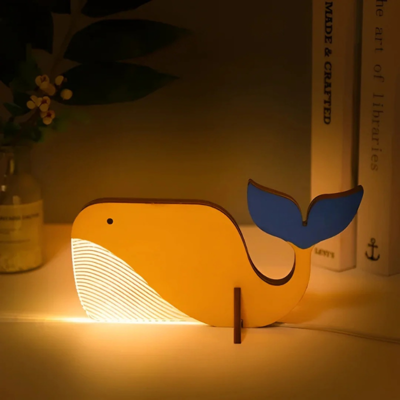 LED-Tischlampe aus Holz und Acryl mit warmweißem Licht und magischem Schein