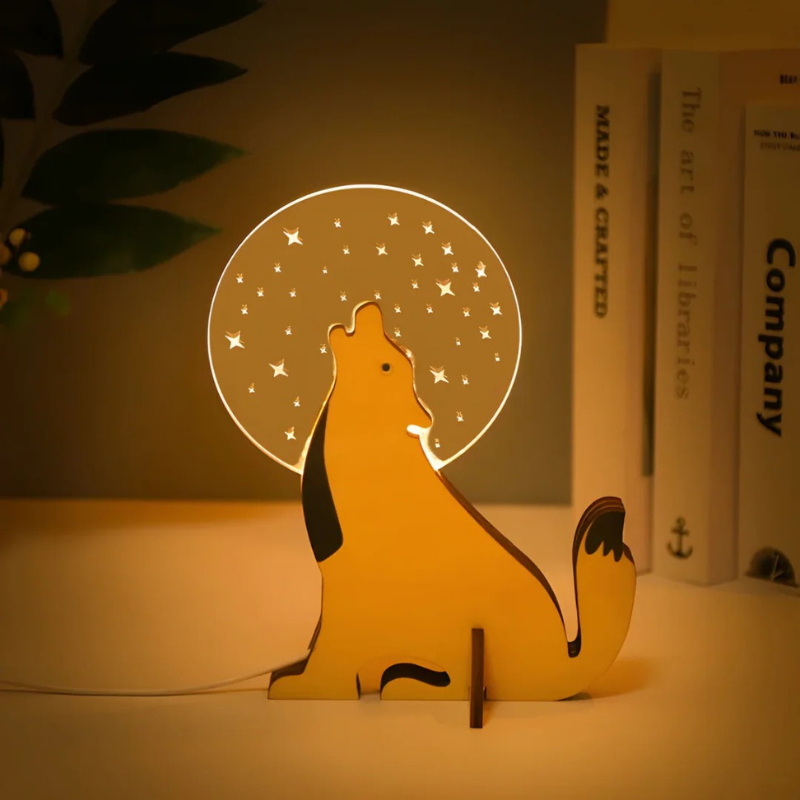 LED-Tischlampe aus Holz und Acryl mit warmweißem Licht und magischem Schein