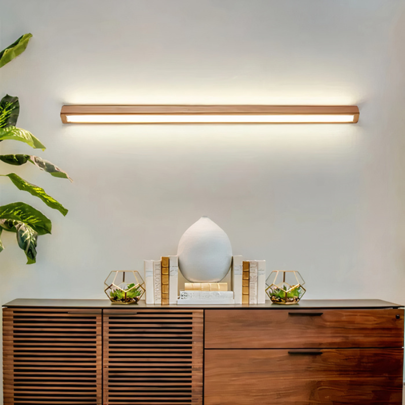 Rechteckige Wandleuchte aus Holz mit Acryldiffusor, 60 cm lang, mit zwei Lichtquellen
