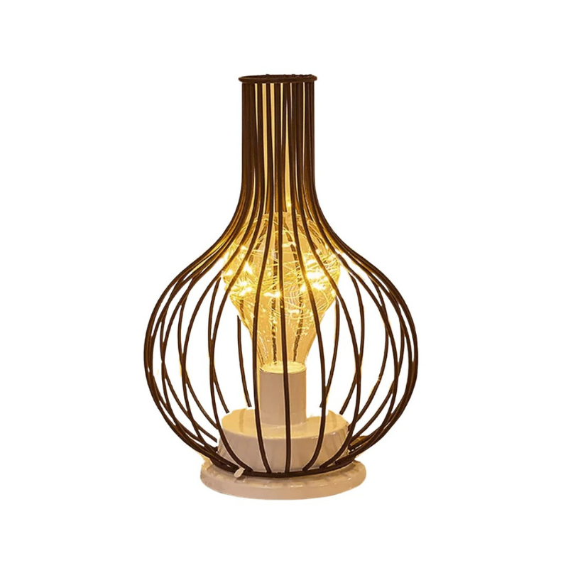 Luxuriöse kabellose LED-Lampe mit modernem Stahl-Design, batteriebetrieben, tragbar für Wohnzimmer oder Esstisch.