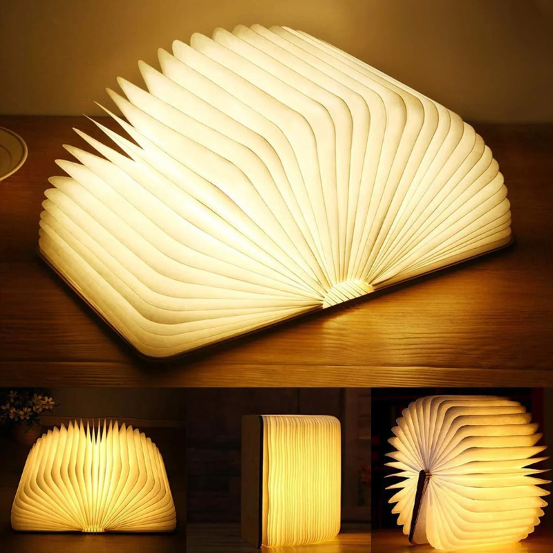 Mystische LED-Lampe in Buchform, faltbares Design mit warmem Licht, tragbar und wiederaufladbar für Schlafzimmer oder Arbeitszimmer.