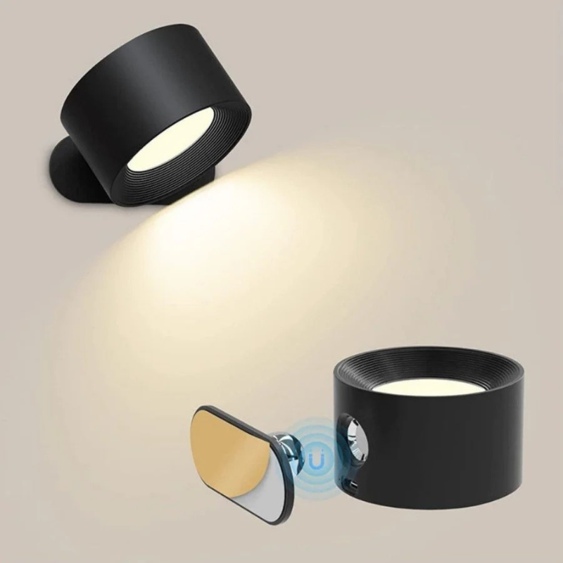 Kompakte kabellose LED-Wandleuchte mit Touch-Steuerung, 360°-Drehung und Magnethalterung