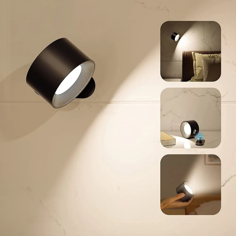 Kompakte kabellose LED-Wandleuchte mit Touch-Steuerung, 360°-Drehung und Magnethalterung
