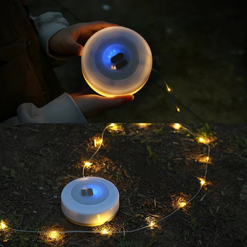 Wasserdichte 10-Meter-LED-Lichterkette mit USB-Aufladung, strapazierfähiges Design für Garten, Balkon und Camping.