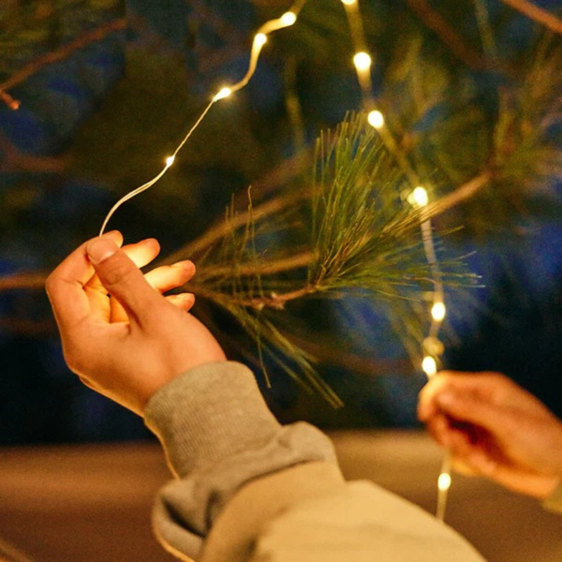 Wasserdichte 10-Meter-LED-Lichterkette mit USB-Aufladung, strapazierfähiges Design für Garten, Balkon und Camping.